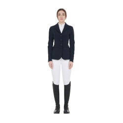 Casaco de competição feminino com logotipo bordado contrastante Equestro Marinho Azul-marinho Casaco de competição feminino com logotipo bordado contrastante Equestro Marinho Azul-marinho