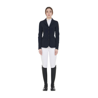 Casaco de competição feminino com logotipo bordado contrastante Equestro Marinho Azul-marinho Casaco de competição feminino com logotipo bordado contrastante Equestro Marinho Azul-marinho