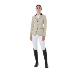 Casaco de competição feminino de 3 botões Elegance Equestro Oxford bronzeado Rosa Casaco de competição feminino de 3 botões Elegance Equestro Oxford bronzeado Rosa