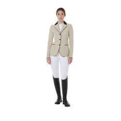 Casaco de competição feminino de 3 botões Elegance Equestro Oxford bronzeado Rosa Casaco de competição feminino de 3 botões Elegance Equestro Oxford bronzeado Rosa