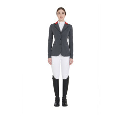 Casaco de competição feminino de 3 botões Elegance Equestro Cinza / bordô Cinzento
