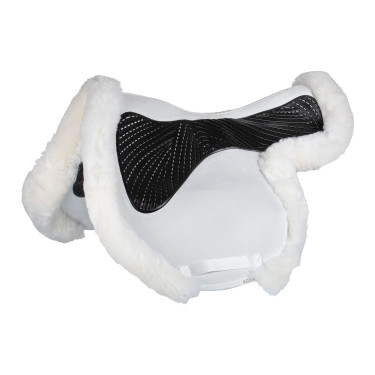Almofada de salto Numnah com aderência em gel dos dois lados e borda completa em lã de carneiro Acavallo Branco / branco Almofada de salto Numnah com aderência em gel dos dois lados e borda completa em lã de carneiro Acavallo Branco / branco