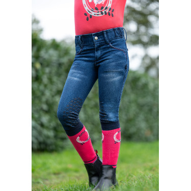 Calça infantil Aymee Denim com reforços de silicone HKM Calça infantil Aymee Denim com reforços de silicone HKM