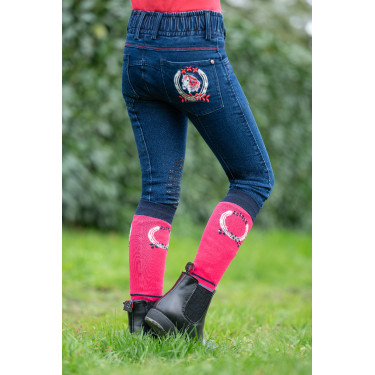 Calça infantil Aymee Denim com reforços de silicone HKM Calça infantil Aymee Denim com reforços de silicone HKM