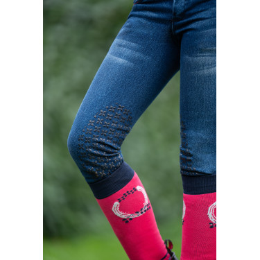 Calça infantil Aymee Denim com reforços de silicone HKM Calça infantil Aymee Denim com reforços de silicone HKM