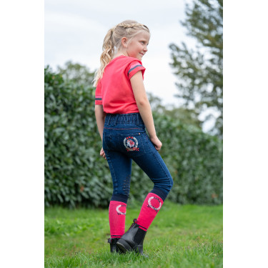 Calça infantil Aymee Denim com reforços de silicone HKM Calça infantil Aymee Denim com reforços de silicone HKM