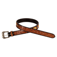 Cinto Western com Miçangas e Fivela de Latão Pool's Natural / turquesa / laranja