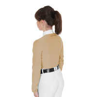Camisa de concurso para niña de manga larga con cremallera y malla Equestro Bege Camisa de concurso para niña de manga larga con cremallera y malla Equestro Bege