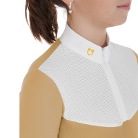 Camisa de concurso para niña de manga larga con cremallera y malla Equestro Bege Camisa de concurso para niña de manga larga con cremallera y malla Equestro Bege