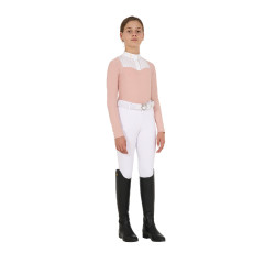 Polo de competição feminino com strass Equestro Camafeu rosa Polo de competição feminino com strass Equestro Camafeu rosa