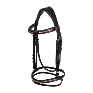 Bridão Inglês com Decoração de Embocadura Rose Gold Supreme Preto