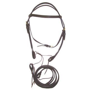 Bridão Western em Couro Duplo com Rédeas Lakota Castanho escuro