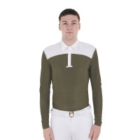 Polo de concurso Masculino de Manga Longa com Botões Equestro Branco / hera verde