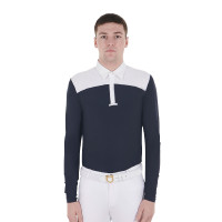 Polo de concurso Masculino de Manga Longa com Botões Equestro Branco / hera verde