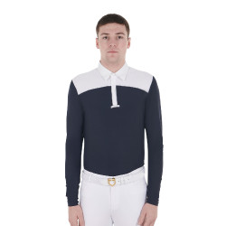 Polo de concurso Masculino de Manga Longa com Botões Equestro Blanco / blazer marinho Azul-marinho