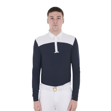 Polo de concurso Masculino de Manga Longa com Botões Equestro Blanco / blazer marinho Azul-marinho