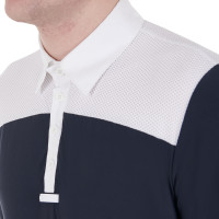 Polo de concurso Masculino de Manga Longa com Botões Equestro Branco / hera verde