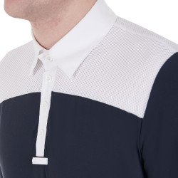 Polo de concurso Masculino de Manga Longa com Botões Equestro Blanco / blazer marinho Azul-marinho