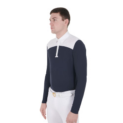 Polo de concurso Masculino de Manga Longa com Botões Equestro Blanco / blazer marinho Azul-marinho