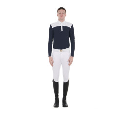 Polo de concurso Masculino de Manga Longa com Botões Equestro Blanco / blazer marinho Azul-marinho