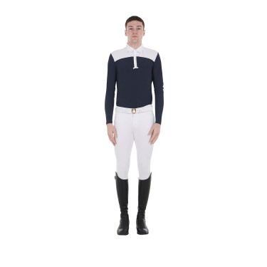 Polo de concurso Masculino de Manga Longa com Botões Equestro Blanco / blazer marinho Azul-marinho