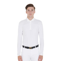 Polo de concurso Masculino de Manga Longa com Botões Equestro Branco / branco