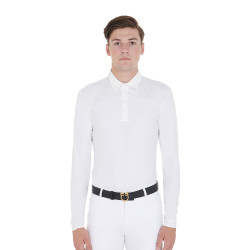 Polo de concurso Masculino de Manga Longa com Botões Equestro Branco / branco