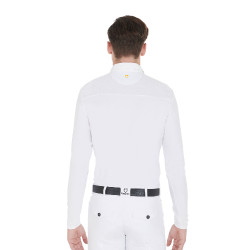 Polo de concurso Masculino de Manga Longa com Botões Equestro Branco / branco