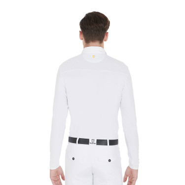 Polo de concurso Masculino de Manga Longa com Botões Equestro Branco / branco