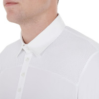 Polo de concurso Masculino de Manga Longa com Botões Equestro Branco / branco