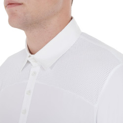Polo de concurso Masculino de Manga Longa com Botões Equestro Branco / branco