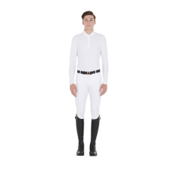 Polo de concurso Masculino de Manga Longa com Botões Equestro Branco / branco