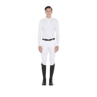 Polo de concurso Masculino de Manga Longa com Botões Equestro Branco / branco