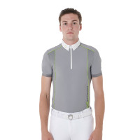 Pólo de competição Masculino de Mangas Curtas com Zíper Equestro Cinza gelado / verde limão Cinzento Pólo de competição Masculino de Mangas Curtas com Zíper Equestro Cinza gelado / verde limão Cinzento