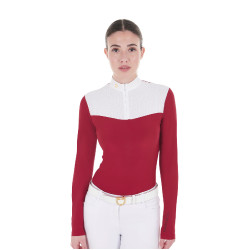Polo de competição Feminino de Manga Comprida em Tecido Técnico e Mesh Equestro Scooter Bege Polo de competição Feminino de Manga Comprida em Tecido Técnico e Mesh Equestro Scooter Bege