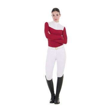 Polo de competição Feminino de Manga Comprida em Tecido Técnico e Mesh Equestro Scooter Bege Polo de competição Feminino de Manga Comprida em Tecido Técnico e Mesh Equestro Scooter Bege