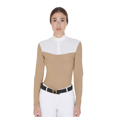 Polo de competição Feminino de Manga Comprida em Tecido Técnico e Mesh Equestro Polo de competição Feminino de Manga Comprida em Tecido Técnico e Mesh Equestro