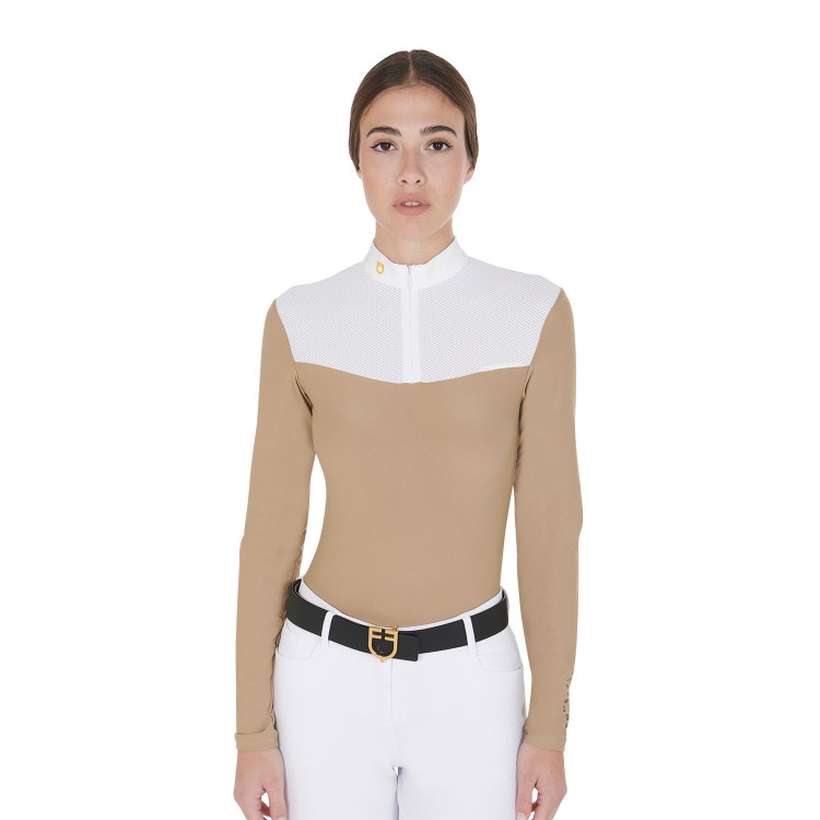 Polo de competição Feminino de Manga Comprida em Tecido Técnico e Mesh Equestro Polo de competição Feminino de Manga Comprida em Tecido Técnico e Mesh Equestro