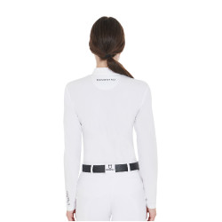 Polo de competição Feminino de Manga Comprida em Tecido Técnico e Mesh Equestro Branco