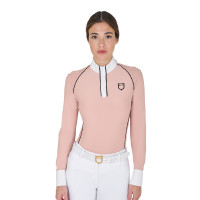 Pólo de competição Feminino de Mangas Compridas com Inserções em Rede Equestro Rosa camafeu