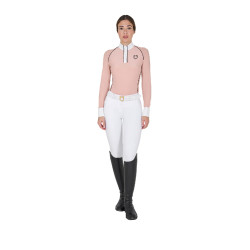 Pólo de competição Feminino de Mangas Compridas com Inserções em Rede Equestro Rosa camafeu Pólo de competição Feminino de Mangas Compridas com Inserções em Rede Equestro Rosa camafeu