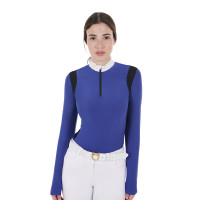 Pólo de competição feminino de manga comprida em tecido técnico Equestro Azul sodalita Pólo de competição feminino de manga comprida em tecido técnico Equestro Azul sodalita