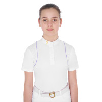 Polo de competición entallado para niñas con botones Equestro Branco / dália violeta
