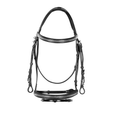 Cabeçada inglesa de couro com clincher em níquel prateado NP Equestro Preto