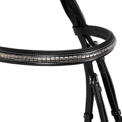 Cabeçada inglesa de couro com clincher em níquel prateado NP Equestro Preto