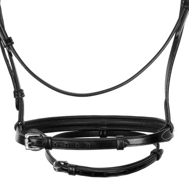 Cabeçada inglesa de couro com clincher em níquel prateado NP Equestro Preto