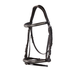 Cabeçada inglesa de couro com clincher em níquel prateado NP Equestro