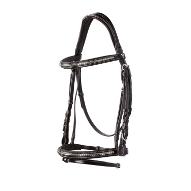 Cabeçada inglesa de couro com clincher em níquel prateado NP Equestro