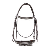 Cabeçada inglesa de couro com clincher em níquel prateado NP Equestro Castanho escuro Cabeçada inglesa de couro com clincher em níquel prateado NP Equestro Castanho escuro