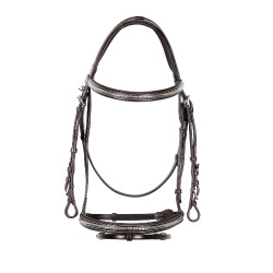 Cabeçada inglesa de couro com clincher em níquel prateado NP Equestro Castanho escuro